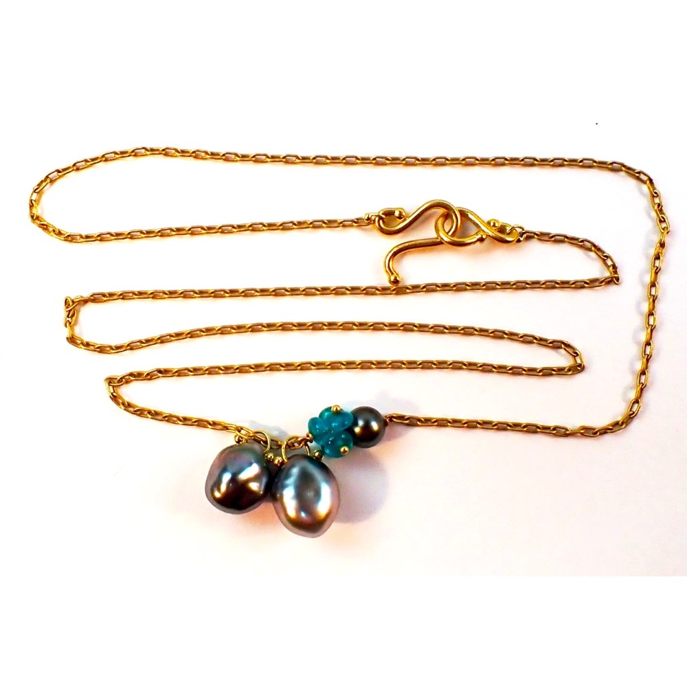 Ten Thousand Things 18k Gold Tourmaline and Gray Pearl Necklace Rare